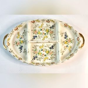 Vintage Floral Ceramic 4 Sectioned 11" X 6" Relish Tray Made In Japan